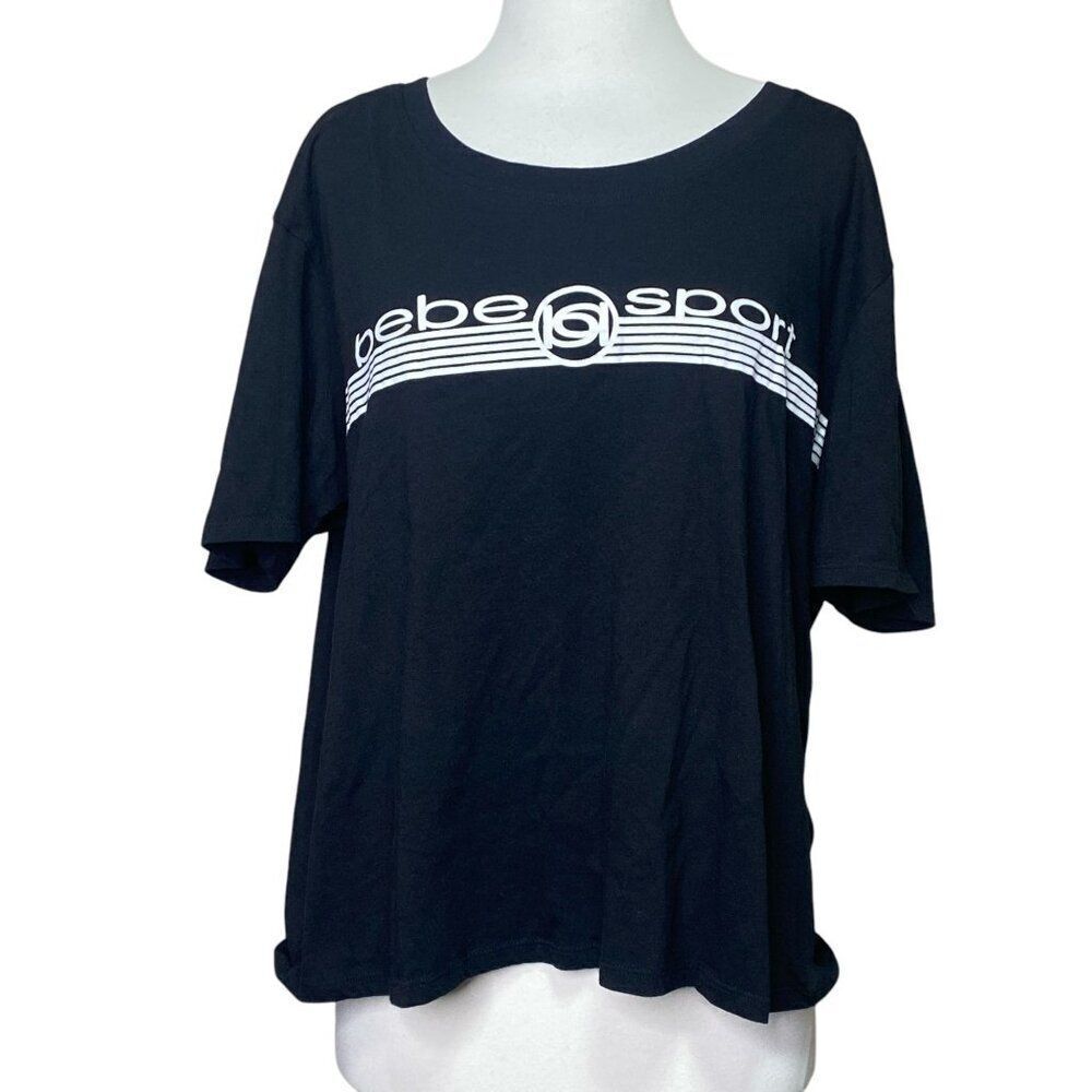 Bebe Sport Cropped Black T-shirt Womens  Plus Size 1X